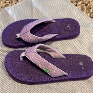 Sanuk Sparkly Purple Kids Flip Flops